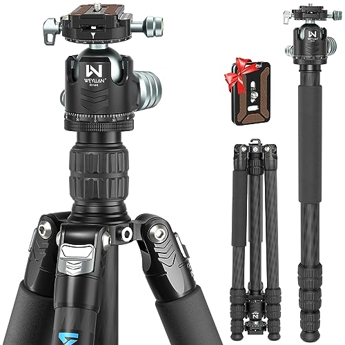 WEYLLAN Stativ-Carbon-Fiber 185cm, Kompaktes-Groß-Stativ-Reisestativ Einbeinstativ Funktion, Professionelles Tripod Hochstativ Kamera Stativ DSLR Mit 44mm Kugelkopf, 32.5mm Bein, 25kg Tragkraft von WEYLLAN