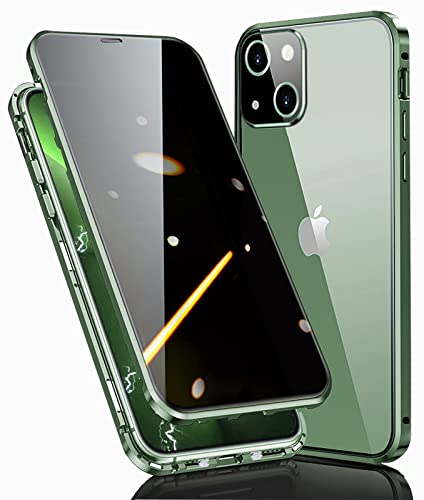 Privacy Case for iPhone 13 mini Magnetic Cover,Antipeep Tempered Glass Double-sided Phone Case Built-in Camera Protector,Metal Bumper 360 Full Cover Anti-Spy Case for iPhone 13 Mini 5.4 inch,Green von WEYNRBOX