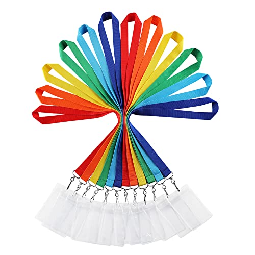 12er Pack Regenbogen Polyester Lanyards mit wasserdichten Ausweishaltern - Langlebige und Farbenfrohe Halsbänder für Ausweiskarten, Schlüssel und mehr von WEZEBEL