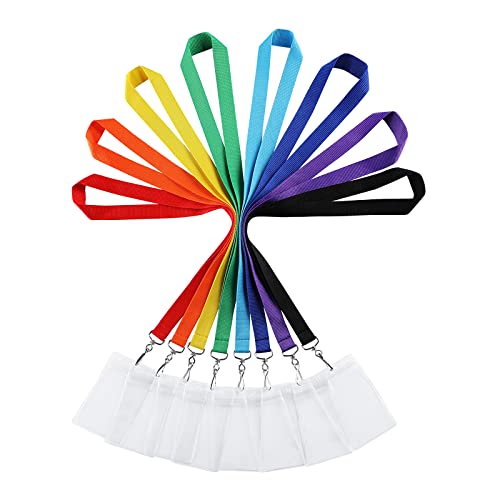 8er Pack Regenbogen Polyester Lanyards mit wasserdichten Ausweishaltern - Langlebige und Farbenfrohe Halsbänder für Ausweiskarten, Schlüssel und mehr von WEZEBEL