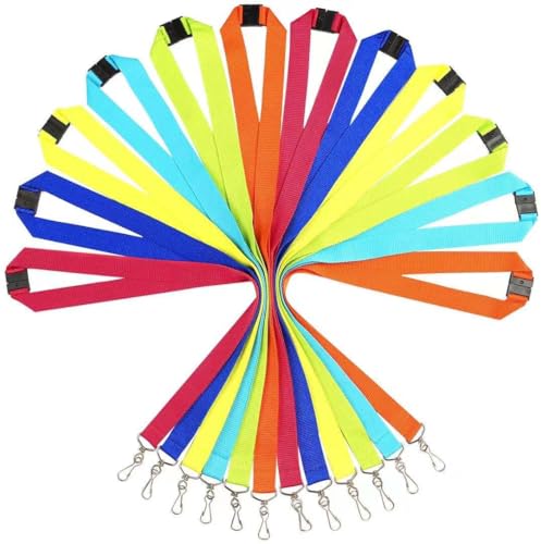 Packung mit 12 strapazierfähigen Polyester Lanyards mit Sicherheitsverschluss - Verfügbar in Regenbogen-Mix & einfarbigen Farben (6 Farben sortiert, 12er-Pack) von WEZEBEL