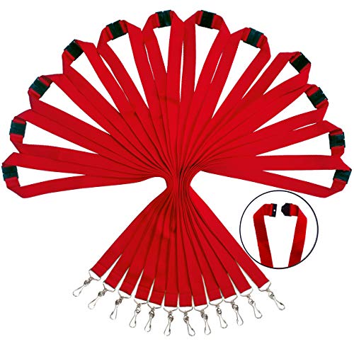 Packung mit 12 strapazierfähigen Polyester Lanyards mit Sicherheitsverschluss- Verfügbar in Regenbogen-Mix & einfarbigen Farben (Rot, 12er-Pack) von WEZEBEL