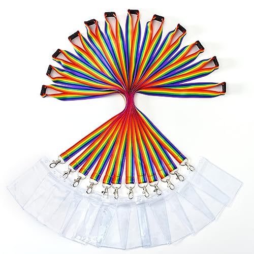Packung mit 12 strapazierfähigen Polyester Lanyards mit Sicherheitsverschluss & wasserdichten transparenten Kartenhaltern - Verfügbar in Regenbogen-Mix & einfarbigen Farben (Vertikal, 12er-Pack) von WEZEBEL