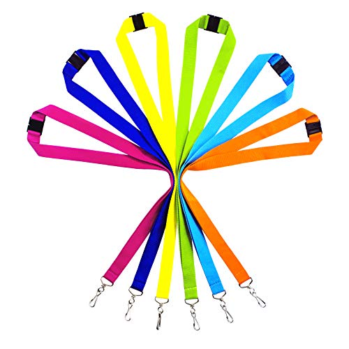 Packung mit 6 strapazierfähigen Polyester Lanyards mit Sicherheitsverschluss - Verfügbar in Regenbogen-Mix & einfarbigen Farben (6 Farben sortiert, 6er-Pack) von WEZEBEL