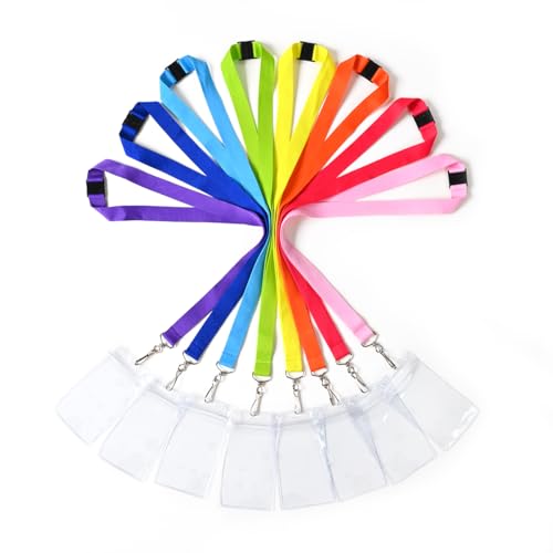 Packung mit 8 strapazierfähigen Polyester Lanyards mit Sicherheitsverschluss & wasserdichten transparenten Kartenhaltern - Verfügbar in Regenbogen-Mix & einfarbigen Farben (Mehrfarbig 8, Mit Haltern)… von WEZEBEL