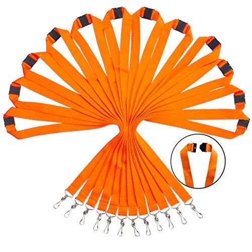 WEZEBEL Packung mit 12 strapazierfähigen Polyester-Lanyards mit Sicherheitsverschluss - Erhältlich in Regenbogenmix und einfarbigen Farben (12 Stück, Orange) von WEZEBEL