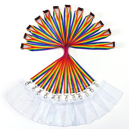 ackung mit 12 strapazierfähigen Polyester Lanyards mit Sicherheitsverschluss & wasserdichten transparenten Kartenhaltern - Verfügbar in Regenbogen-Mix & einfarbigen Farben (Vertikal, 12er-Pack) von WEZEBEL
