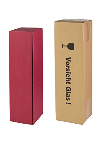 10x Versand-Set / 1er Flaschen Geschenkkarton Rot, Leinenoptik + Versandkarton von WEiNDOTCOM