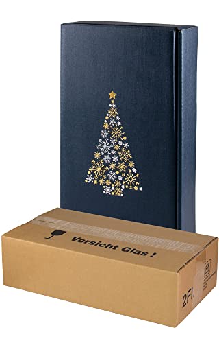 5x Versand-Set / 2er Flaschen Geschenkkarton Weihnachten Blau + Versandkarton von WEiNDOTCOM
