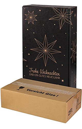5x Versand-Set / 2er Flaschen Geschenkkarton Weihnachten Sterne + Versandkarton von WEiNDOTCOM