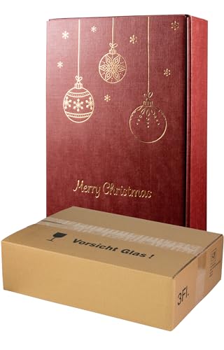 5x Wein-Versand-Set/ 3er Flaschen Geschenkkarton Weihnachten Rot/Gold + zertifizierter Versandkarton von WEiNDOTCOM