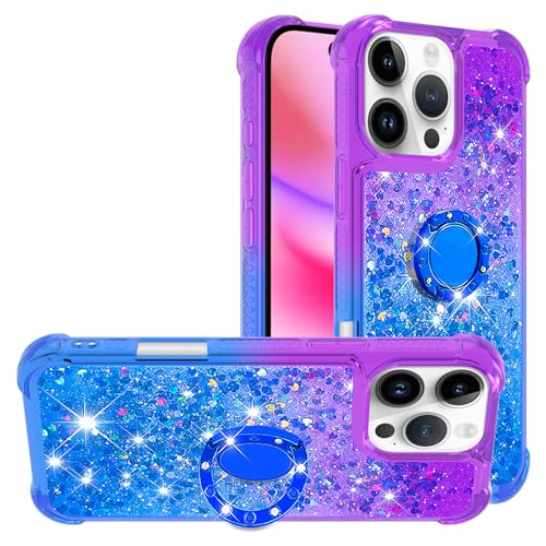 Flüssig Handy Hülle mit iPhone 16 Pro Max mit Ringständer, Silikon Stoßfest Handytasche Bling Flüssig Bewegende Bumpercase Fallschutz Schutztasche Vergilbungsbeständig kompatibel mit iPhone 16 Pro Max von WFCKPQF