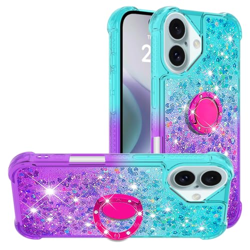 Silikon Handyhülle kompatibel mit iPhone 16 Plus, Durchsichtig Flüssig Schutzhülle mit Ständer Holder Fallschutz Hülle Soft TPU Glitzer Flüssig Treibsand Handycase Bumper kompatibel mit iPhone 16 Plus von WFCKPQF