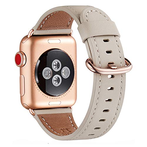 WFEAGL Kompatibel für Apple Watch Armband 40mm 41mm 38mm,Lederband Ersatzband für Herren Damen Kompatibel für iWatch Series 10/9/8/7/6/5/4/3/2/1,SE(38mm 40mm 41mm, Elfenbein Weiße+Roségold) von WFEAGL
