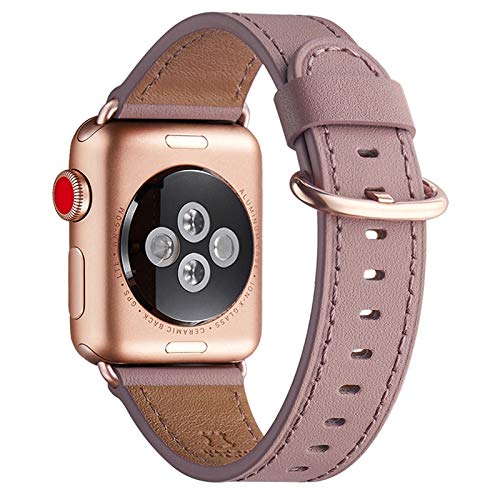 WFEAGL Kompatibel für Apple Watch Armband 40mm 41mm 38mm,Lederband Ersatzband für Herren Damen Kompatibel für iWatch Series 10/9/8/7/6/5/4/3/2/1,SE(38mm 40mm 41mm, Mauve+Roségold Adapter) von WFEAGL