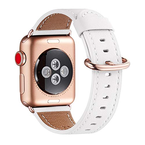 WFEAGL Kompatibel für Apple Watch Armband 40mm 41mm 38mm,Lederband Ersatzband für Herren Damen Kompatibel für iWatch Series 9/8/7/6/5/4/3/2/1,SE(38mm 40mm 41mm, Weiße+Roségold Adapter) von WFEAGL