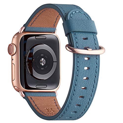 WFEAGL Kompatibel mit Apple Watch, 38 mm, 40 mm, 41 mm, hochwertiges Echtlederband für iWatch SE & Serie 9, 8, 7, 6, 5, 4, 3, 2, 1 (hellblau + rotgold) von WFEAGL