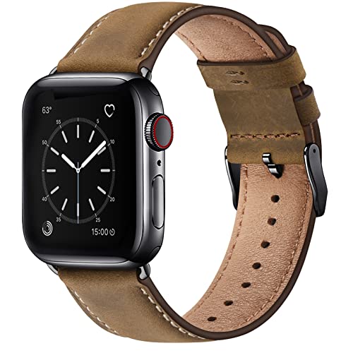 WFEAGL Lederarmband Kompatibel mit Apple Watch Armband 41mm 40mm 38mm,Echtes Lederband Ersatzarmband Herren Damen Armbands für iWatch Series Ultra SE 9 8 7 6 5 4 3 2 1,Braun von WFEAGL