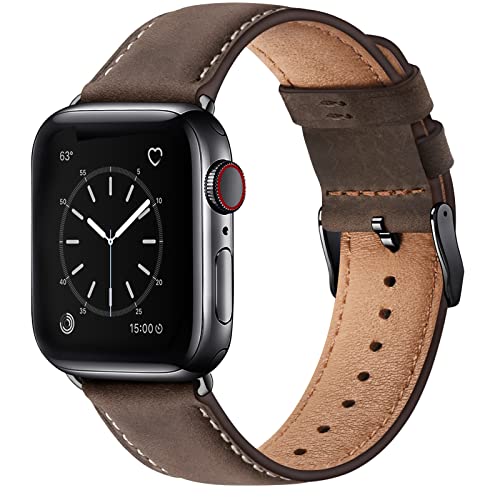 WFEAGL Lederarmband Kompatibel mit Apple Watch Armband 41mm 40mm 38mm,Echtes Lederband Ersatzarmband Herren Damen Armbands für iWatch Series Ultra SE 9 8 7 6 5 4 3 2 1,Kaffee Braun von WFEAGL