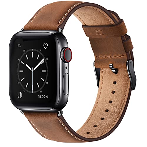 WFEAGL Lederarmband Kompatibel mit Apple Watch Armband 41mm 40mm 38mm,Echtes Lederband Ersatzarmband Herren Damen Armbands für iWatch Series Ultra SE 9 8 7 6 5 4 3 2 1,Rotbraun von WFEAGL