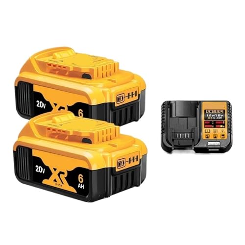 20V/60V 6,0 Ah Li-Ionen-Akku mit BDC112-Ladegerät – Kompatibel mit Dewalt DCB206/DCB200-Werkzeugen – Hochleistungs-Ersatz for kabellose Rasenmäher, Bohrmaschinen und Outdoor-Geräte(6AH X2 Charger X1) von WFGJSK