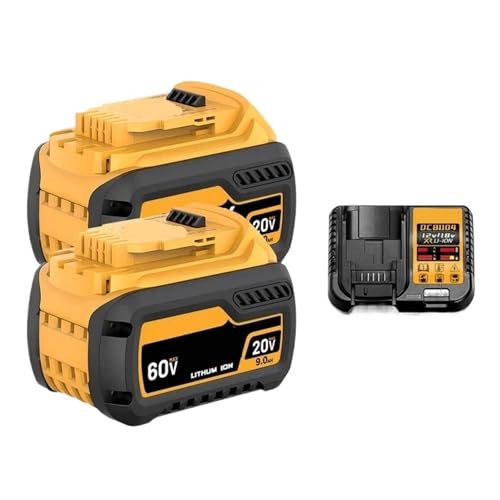20V/60V 6,0 Ah Li-Ionen-Akku mit BDC112-Ladegerät – Kompatibel mit Dewalt DCB206/DCB200-Werkzeugen – Hochleistungs-Ersatz for kabellose Rasenmäher, Bohrmaschinen und Outdoor-Geräte(9AH X2 Charger X1) von WFGJSK