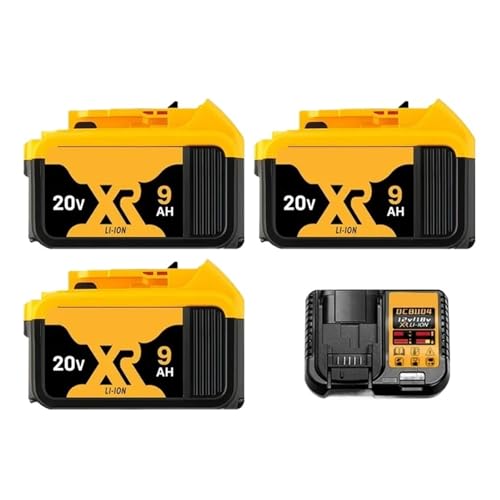 20V/60V 6,0 Ah Li-Ionen-Akku mit BDC112-Ladegerät – Kompatibel mit Dewalt DCB206/DCB200-Werkzeugen – Hochleistungs-Ersatz for kabellose Rasenmäher, Bohrmaschinen und Outdoor-Geräte(9AH X3 Charger X1) von WFGJSK