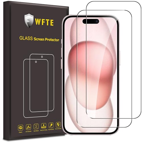 WFTE [2 Stück Schutzfolie für iPhone 15 Panzerglas Glasfolie 9H Härte, Anti-Kratzen, Anti-Bläschen Displayschutzfolien Panzer Schutz Glas für iPhone 15 von WFTE