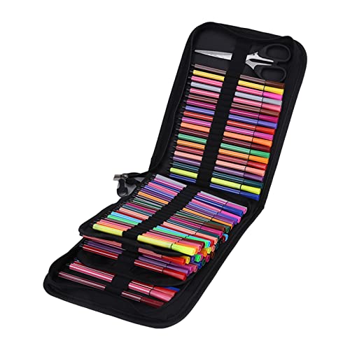 72/120 Fächer, Großes Fassungsvermögen, Federmäppchen, Aufbewahrungstasche, Organizer, Leinwand mit Gummiband für Kunststudenten (120 Stück Falttasche (schwarz)) von WGFOIP