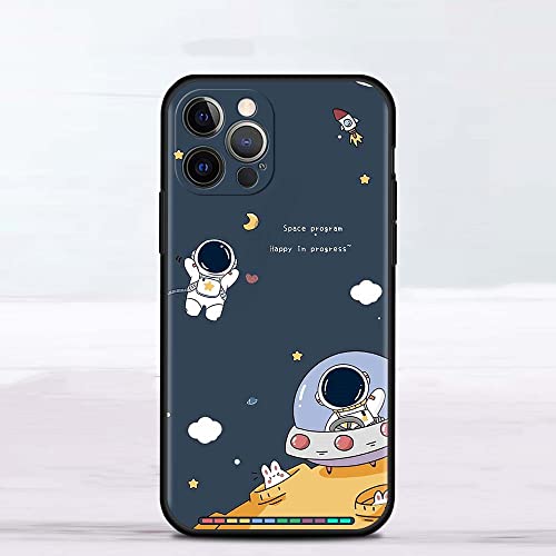 WGOUT Malerei Astronaut Cute Case für iPhone 11 13 12 Pro 7 XR X XS Max 8 6 6S Plus 5 5S SE 2020 13Pro Schwarze Handyhülle,B09,Für iPhone XS von WGOUT
