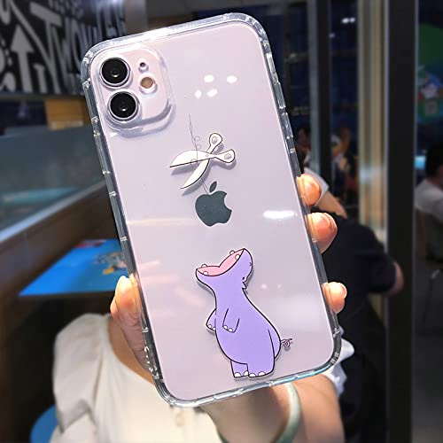 Nette Karikatur-Tier-Katze-Hund-Schwein-Telefonkasten für iPhone 11 13 Pro Max X XS XR 12 Mini 7 8 Plus 6S Lustiges Paar Transparente weiche Hülle, Nilpferd, iPhone se 2020 von WGOUT