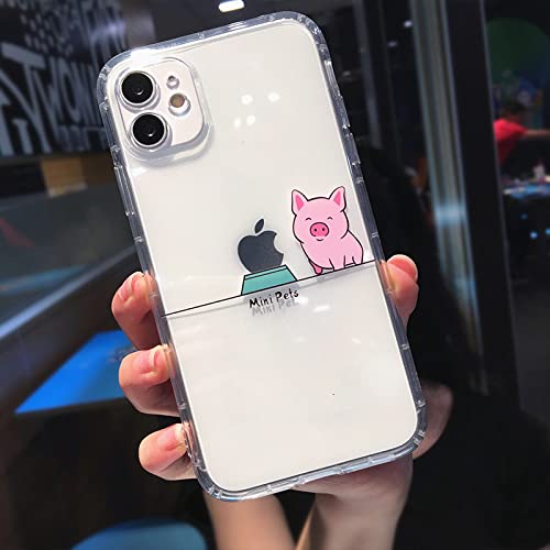 WGOUT Netter Karikatur-Tier-Katzen-Hund-Schwein-Telefonkasten für iPhone 11 13 Pro Max X XS XR 12 Mini 7 8 Plus 6S Lustiges Paar Transparente weiche Abdeckung, Schwein,Für iPhone 12 Mini von WGOUT