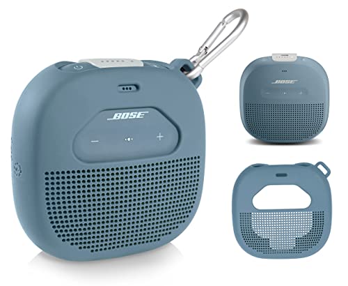 WGear Schutzhülle für Bose SoundLink Micro Bluetooth-Lautsprecher mit Netztasche für Kabel und anderes Zubehör, Gummiband zur Sicherung des Geräts (Steinblau), WG012299 von WGear