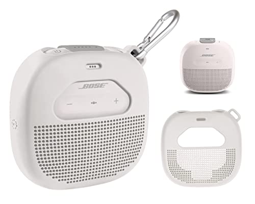 WGear Schutzhülle für Bose SoundLink Micro Bluetooth-Lautsprecher mit Netztasche für Kabel und anderes Zubehör, Gummiband zur Sicherung des Geräts (White Smoke) von WGear
