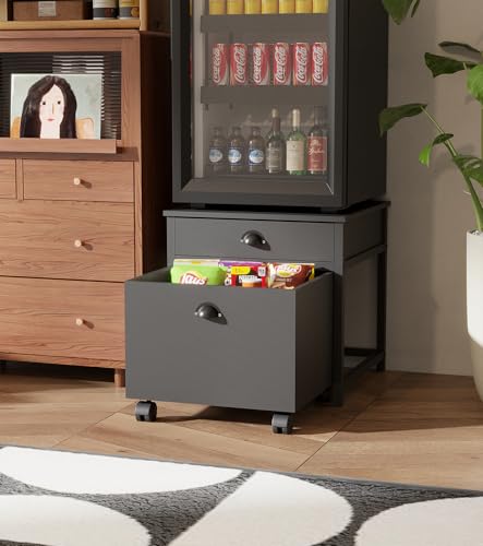 WHAVA Mini-Kühlschranktisch mit Schubladen und beweglichem Schrank, Mini-Kühlschrankständer mit Stauraum, robuste Tischplatte für Wohnheim, Wohnung, Büro, Schlafzimmer (schwarz) von WHAVA