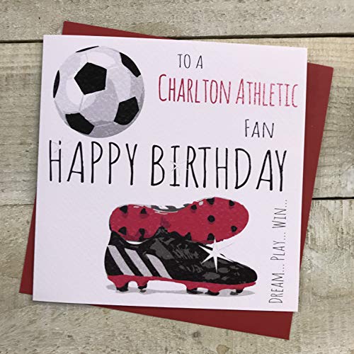 Charlton Athletic Football Club FC Happy Birthday Karte – von WHITE COTTON CARDS – 56, Beige | Schwarz | Pfirsich | Rot von WHITE COTTON CARDS
