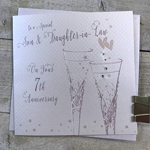 WHITE COTTON CARDS B108-7-SD Champagnerflöten zum 7. Hochzeitstag mit Kupferhochzeit von WHITE COTTON CARDS