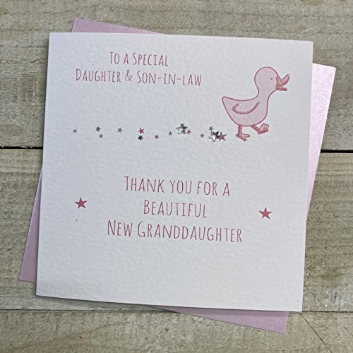 WHITE COTTON CARDS Geburtstagskarte für Tochter und Schwiegersohn – Dankeschön für Großtochter kleine Ente, handgefertigt (S248) von WHITE COTTON CARDS