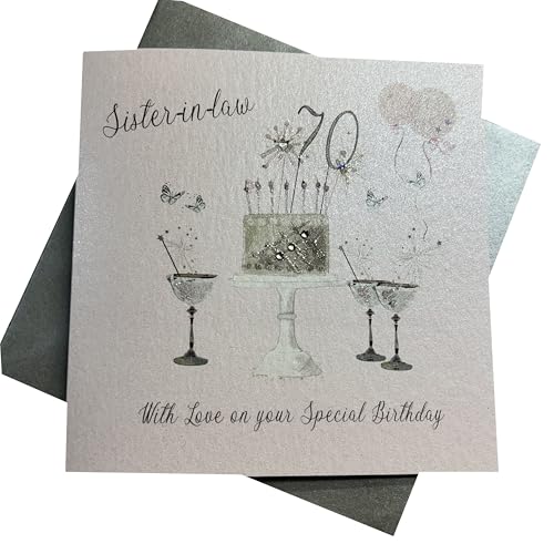 WHITE COTTON CARDS Geburtstagskarte zum 70. Geburtstag, Motiv: Schwägerschwester, Champagnergläser, rosa Rosen, SS42-SIL70 von WHITE COTTON CARDS