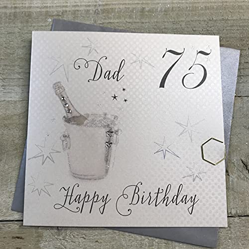 WHITE COTTON CARDS Glückwunschkarte Geburtstag, Motiv: Champagnereimer, Aufschrift Dad 75 Happy Birthday, handgefertigt, weiß, wbs75-d, Baumwolle von WHITE COTTON CARDS