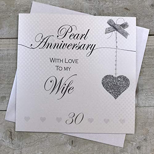 WHITE COTTON CARDS Glückwunschkarte zum 30. Hochzeitstag der Ehefrau zum 30. Hochzeitstag, handgefertigt, Love Lines, LLA30W, 16 x 16 cm von WHITE COTTON CARDS