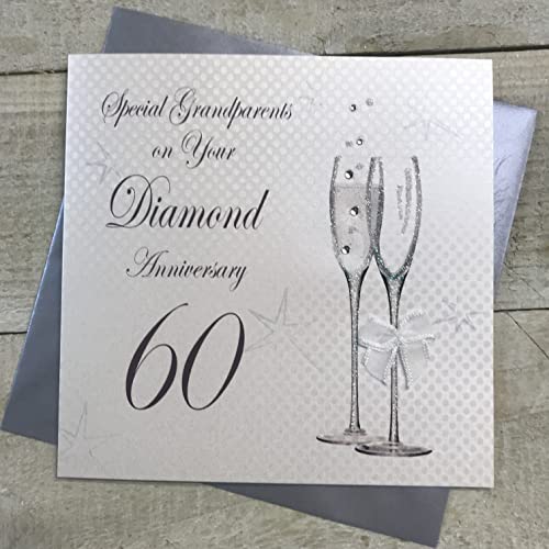 WHITE COTTON CARDS Glückwunschkarte zum 60. Geburtstag, Champagnerflöten, Großeltern-Jubiläumskarte, handgefertigt (BD160-G) von WHITE COTTON CARDS