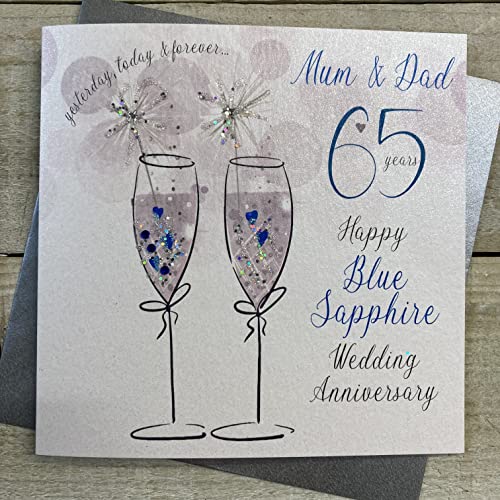WHITE COTTON CARDS Glückwunschkarte zum 65. Hochzeitstag für Mama und Papa, handgefertigt (DA65-M) von WHITE COTTON CARDS