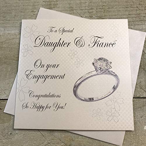 WHITE COTTON CARDS Glückwunschkarte zur Verlobung mit Aufschrift "To A Special Daughter & Fiancé On Your Engagement", handgefertigt, Code PD9D, Beige, 16 x 16 cm von WHITE COTTON CARDS