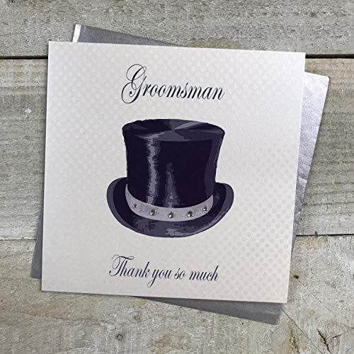 WHITE COTTON CARDS "Grooms Man'Aufschrift Thank You So Much, handgefertigt, Weiß von WHITE COTTON CARDS