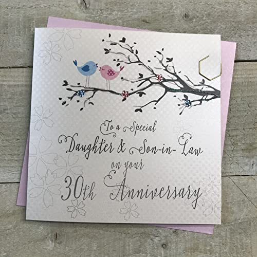 WHITE COTTON CARDS Karte zum 30. Hochzeitstag für Tochter und Schwiegersohn, 30. Hochzeitstag, Perlen-Vögel und Baumzweig von WHITE COTTON CARDS