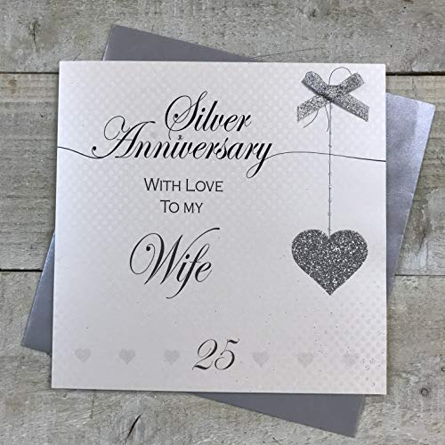 WHITE COTTON CARDS LLA25W Glückwunschkarte zum 25. Hochzeitstag, handgefertigt, Liebeslinien von WHITE COTTON CARDS