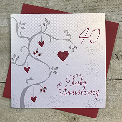 WHITE COTTON CARDS "Ruby Wedding Anniversary zum 40. Hochzeitstag, handgemacht, Weiß von WHITE COTTON CARDS