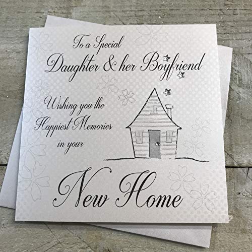 WHITE COTTON CARDS SS252-DBF Handgefertigte New Home Karte, Tochter & ihr Freund – Code – grau | schwarz | grün von WHITE COTTON CARDS