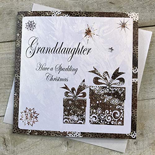 White Cotton Cards C2-GD Weihnachtskarte mit Aufschrift"Granddaughter Have a Sparkling Christmas", handgefertigt, englische Aufschrift von WHITE COTTON CARDS